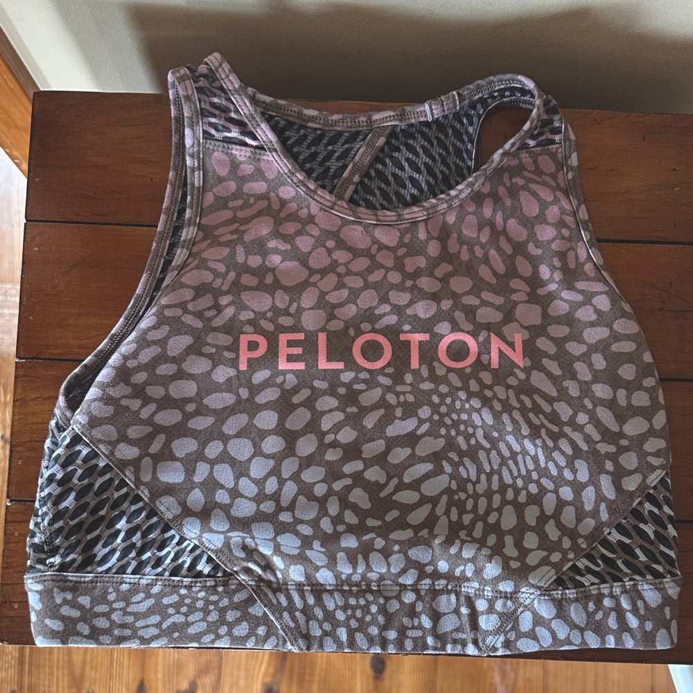 Peloton Gray and Pink Patterned Sports Bra